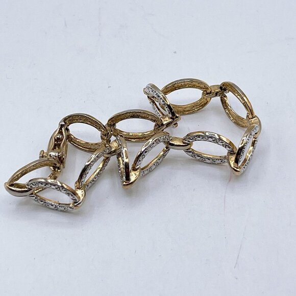 925 Gold Plated Oval Link Bracelet With Rhinestone Accents & Secure Clasp - Picture 3 of 8